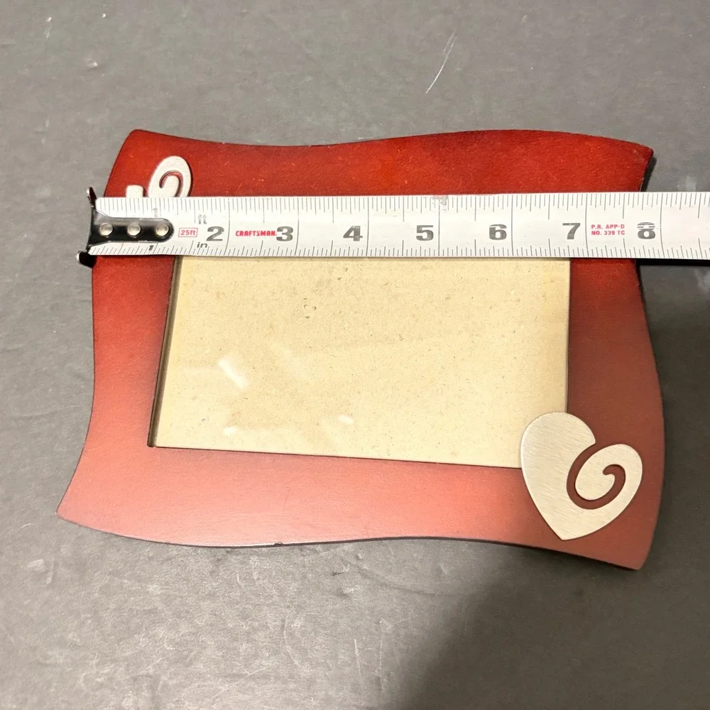 Elsa L Inc Burnt Orange Wavy Wood Picture Frame with Silver Spiral Hearts 4x6